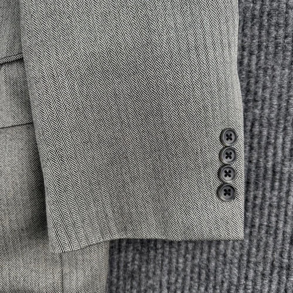 Jos A Bank Signature Sport Coat 46R Silk Camel Hair Herringbone Gray Blazer